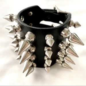 Black Leather Punk Goth Spike Gauntlet  Bracelet